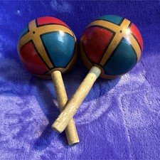 Hand-Painted Wooden Maracas Shakers, Multicolor, Pair of 2 Pieces