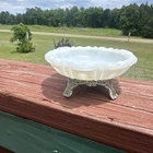 Vintage White Milk Glass Candy Dish Bowl Trinket Soap Ashtray Metal Foot Base