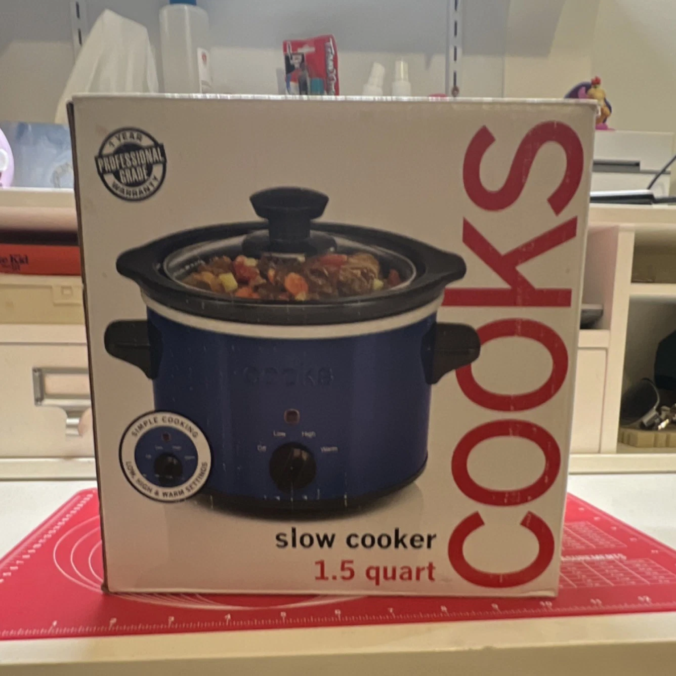 Cooks 1.5 qt Slow Cooker Blue Brushed Stainless Steel, Temp Control, 3-Set