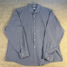 Geoffrey Beene Long Sleeve Shirt Mens Large- Blue/white Slim Fit Flex Collar Str