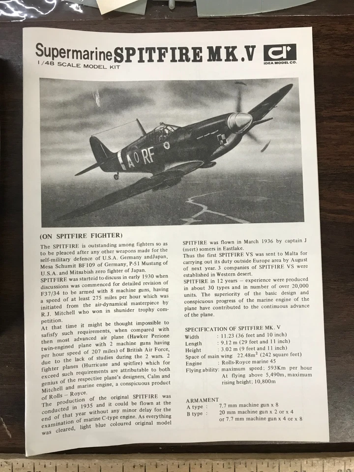 1/48 ideal model co royal air force supermarine spitfire mk v - Image 2 of 4