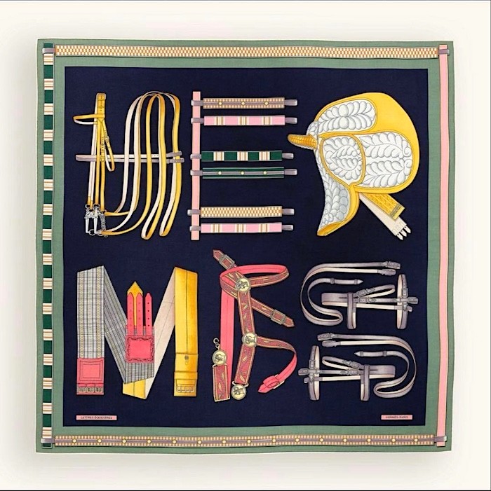Hermes Shawl Scarf Stole Lettres Equestres Cashmere Silk Auth New