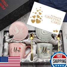 Mr And Mrs Ceramic Couple Coffee Mugs Set, Engagement Gifts for Couples Bridal S