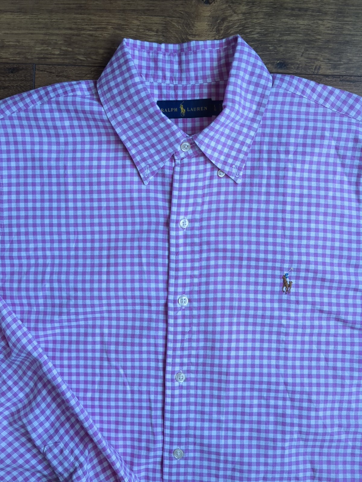 Polo Ralph Lauren Mens L Pink Gingham Long Sleeve Button Shirt Logo