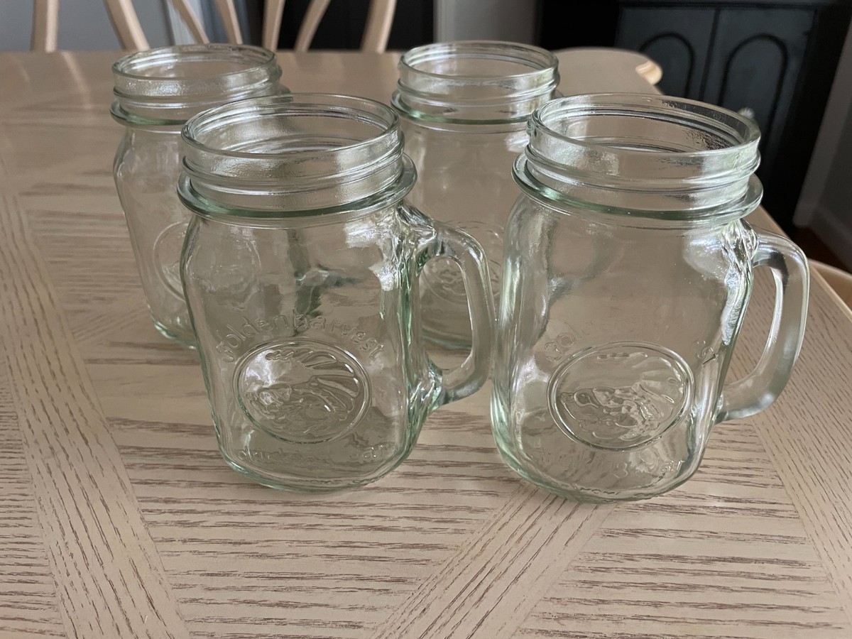 Vintage Golden Harvest Mason Drinking Jar w/Handle 12oz. Set of 4 EUC | eBay