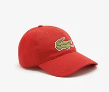 LACOSTE $60 Unisex  One Size Red Cap Oversized Crocodile 100% Cotton NWT