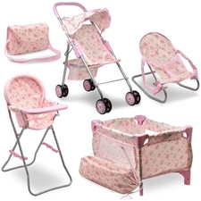 Baby Doll Stroller Bed and Seat Nursery Playset, Baby Doll Accessories Furnit...