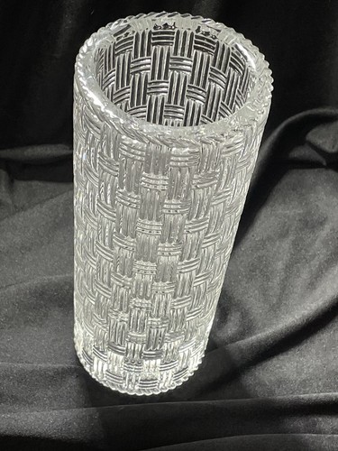 Tiffany & Co Basket Weave Cylinder Crystal Glass Vase/box 8” Tall Mint - Picture 9 of 12