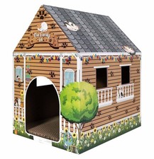 Cardboard Cat House with Scratch Pad Large Scratching Playhouse for Cats