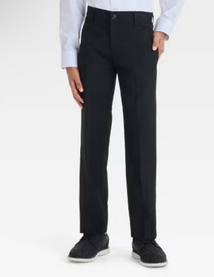 Cat & Jack  Boys' Black Suit Pants  Polyester Rayon Blend Adjustable Waist NWT