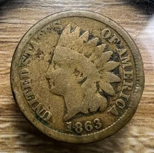1863 Indian Head Cent - Actual Coin Shown - Free Shipping & Tracking INV#21