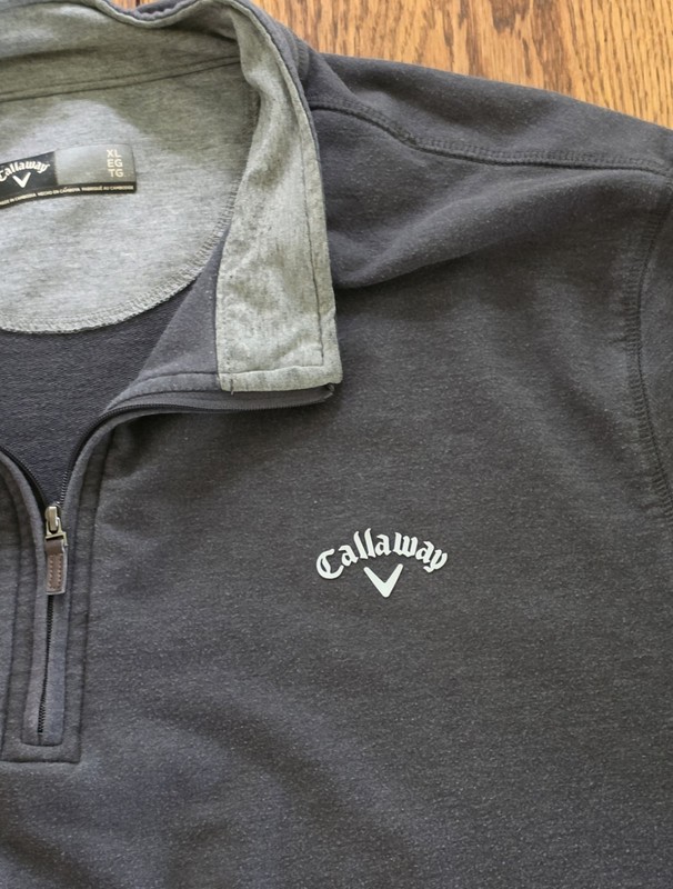 Callaway Mens XL Golf Heavyweight 1/4 Zip L/S Shirt Raised Rubber Chest Logo