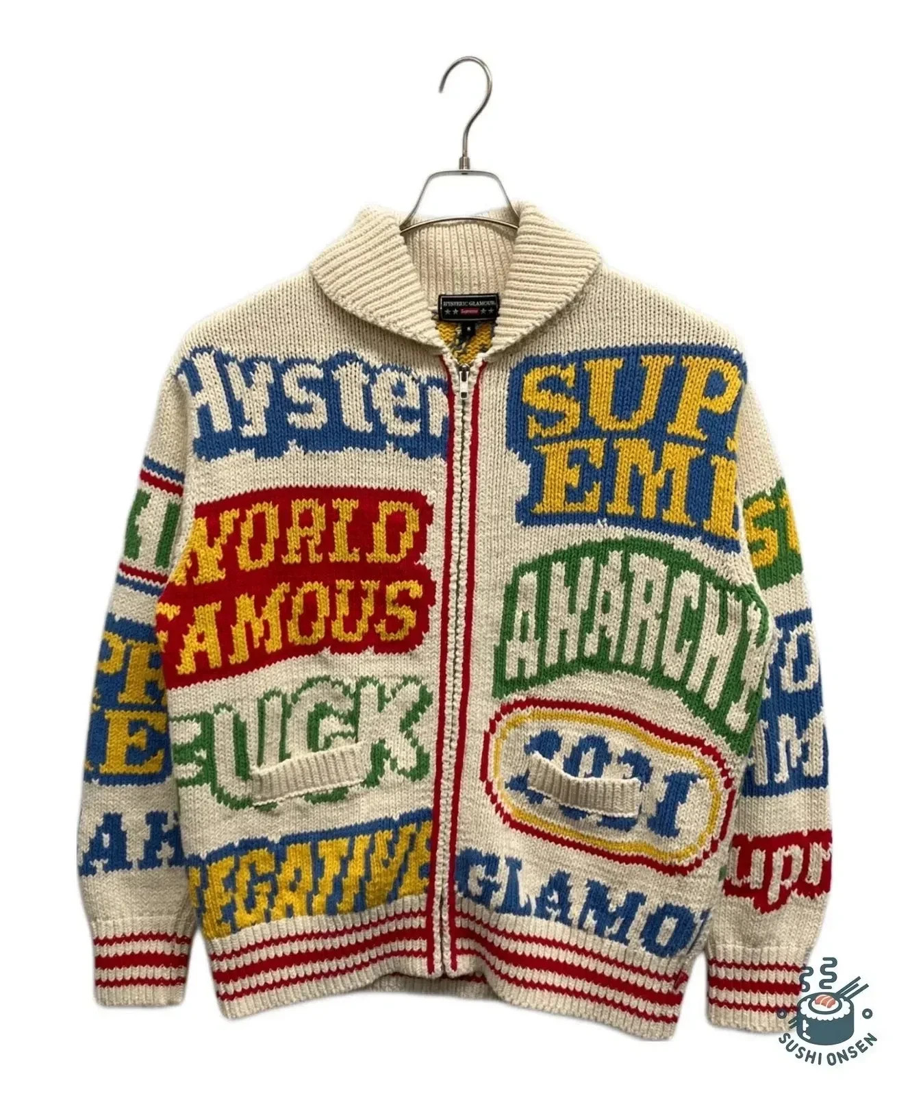Hysteric Glamour SUPREME Logos Zip Up Size S Sweater Cowichan Knit from Japan
