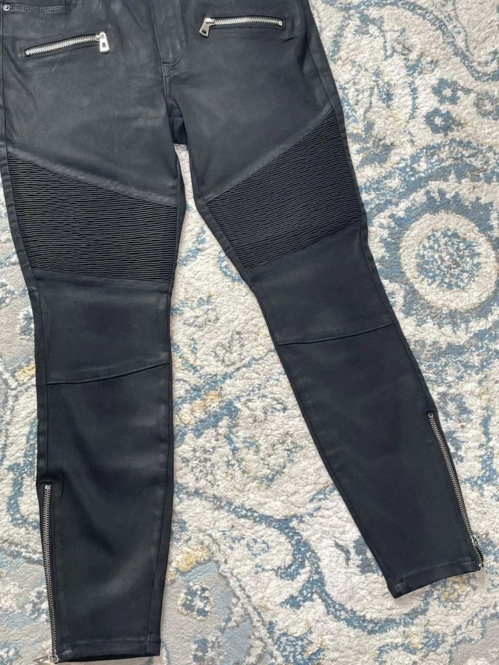Pantalones de mezclilla AllSaints Grace Moto 26 negros ajustados con cremallera elásticos vanguardistas Foto 4 de 4