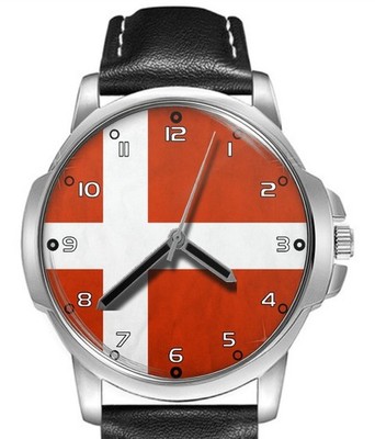 Dänemark Flagge Sammlerstück Lederband großes Zifferblatt Geschenk Armbanduhr