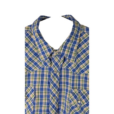 Wrangler Wrancher Shirt Mens 2XL Blue and Yellow Plaid Pearl Snap XXL Western