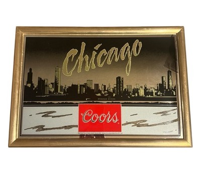 Vintage Beer Sign Chicago Skyline Coors Mirror Advertising￼