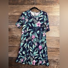 Old Navy Navy Dress with Pink and Green Floral Pattern