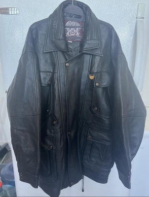 Italy Moda Men's Black Leather Jacket Button Zipper Spread Collar Size L 85A