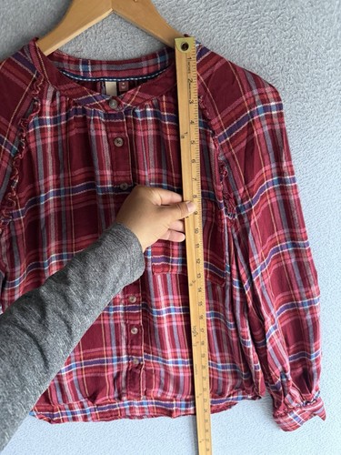 Pilcro Anthropologie Bluse Damen M kariert Rüschen Wollmischung Boho Cottagecore - Bild 3 von 8