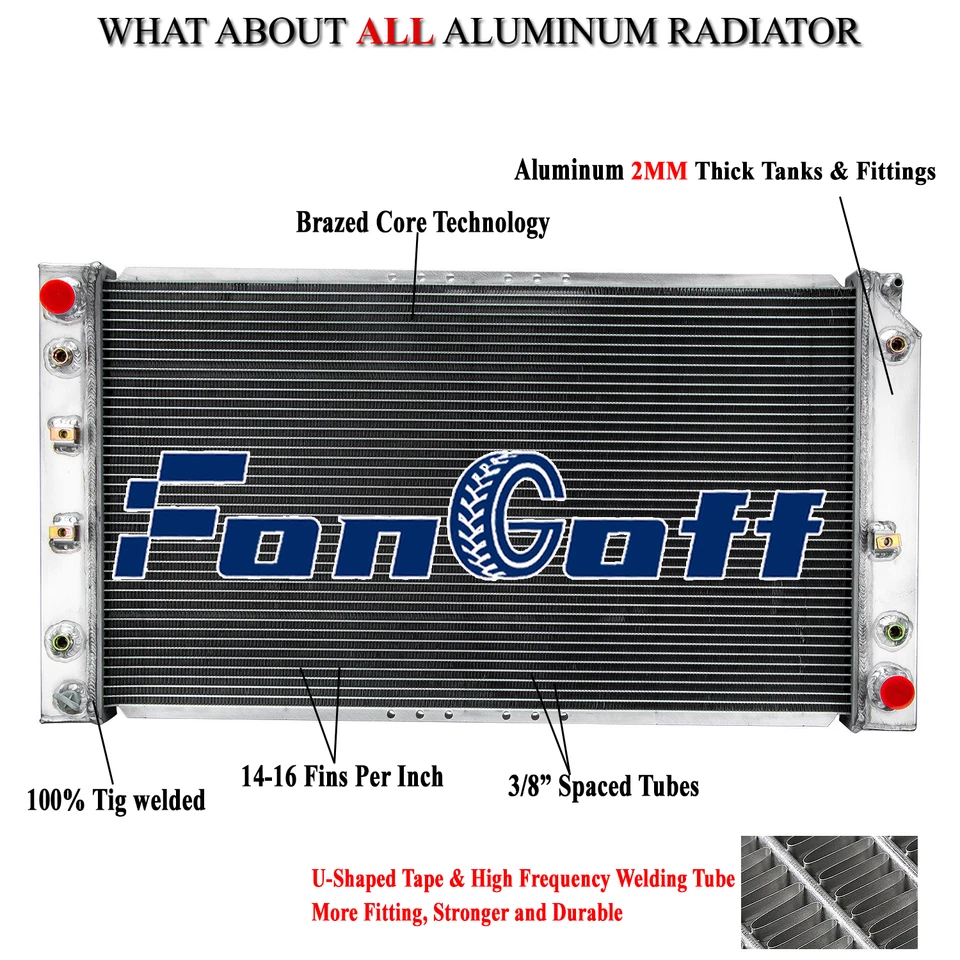 4 Row Aluminum Radiator Fits 1994-1996 Chevy Caprice Impala Buick Roadmaster - Image 2 of 4