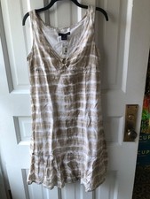 NWT Calvin Klein Sleeveless Dress M batik print lined tan white $99
