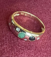 Beautiful Three Gemstone 14 Carat Ruby, Emerald.sapphire And Diamond Band Size P