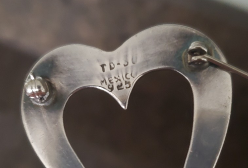 Vintage Mexikanische Open Heart Brosche Anstecknadel 925 Sterling Silber - Bild 2 von 5