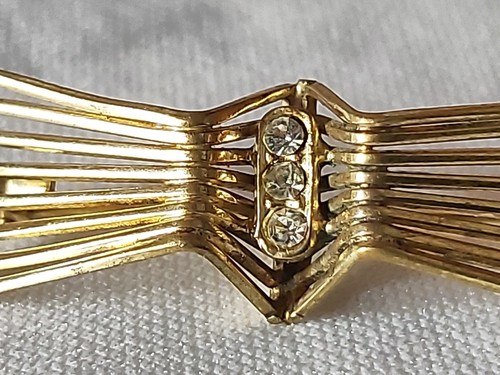 Brosche Nadel Goldfarben 3 Steine Schleifenform Vintage 1960s-1970's Mid Century - Bild 4 von 7