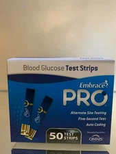Embrace Pro Blood Glucose Test Strips 50 Count.  EXP  10/2026 FREE SHIPPING