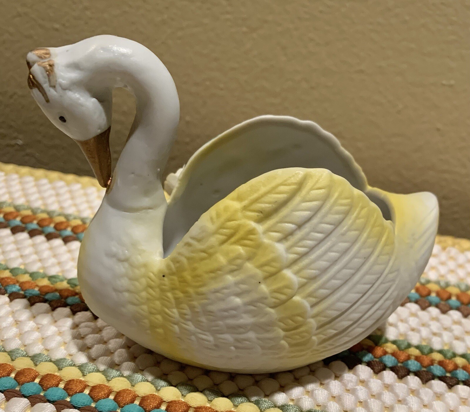 Vintage Bisque Porcelain Bird Swan Figurine Planter Succulents 4” X 3