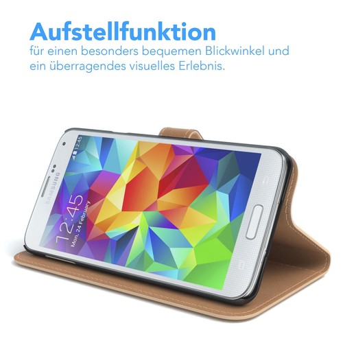 Do Samsung S5 Składane etui Etui Sztuczna skóra Pokrowiec Ochrona Komórka Case Book Brązowe - Zdjęcie 4 z 4