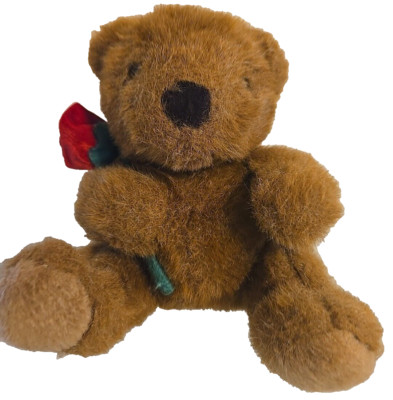 Russ Caress Soft Pet ''Roundley'' Brown Teddy Bear Plush 7'' Stuffed Animal W/ Rose