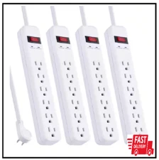 3 Ft. 6-Outlet Power Strip Surge Protector, White (4-Pack)