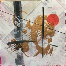 Larry Lerew painting abstract mixed media collectible original signed 8x8 COA