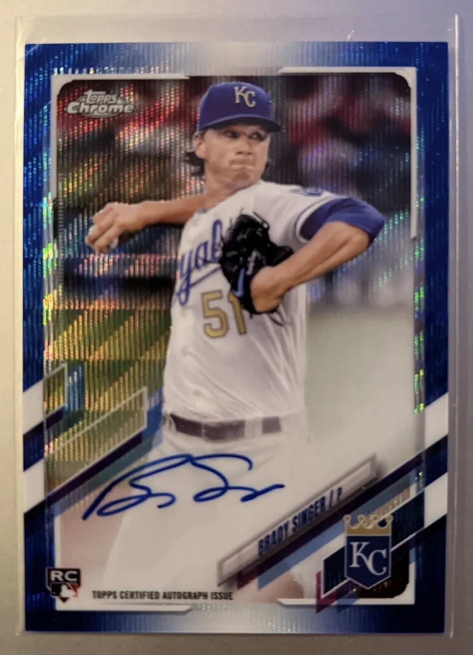 2021 TOPPS CHROME BRADY SINGER BLUE WAVE REFRACTOR ROOKIE AUTO #45/150
