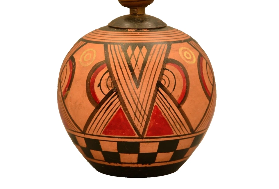 Antigua lámpara de cerámica original vintage decorativa Pueblo pintada a mano jarrón cuenco Foto 3 de 4