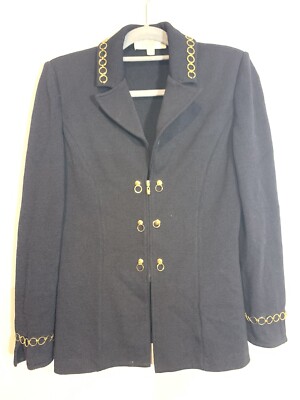 セントジョン MARIE GRAY ウール ニット 金ボタン ジャケット 紫 St John Evening By Marie Gray Zipper Top Gold Black Buttoned