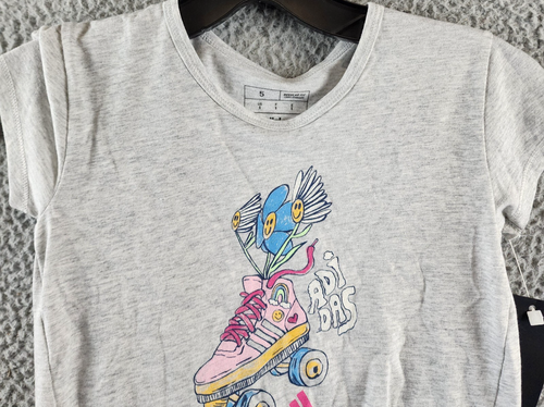 Adidas Graphic T-Shirt Toddler & Little Girls 5 Light Grey Round Neck Pullover - Picture 4 of 14