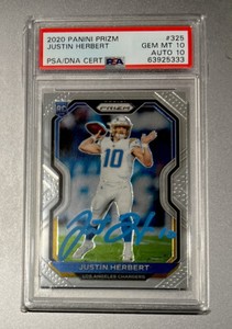2020 Panini Prizm #325 Justin Herbert RC Rookie AUTO PSA 10 GEM MINT DUAL 10