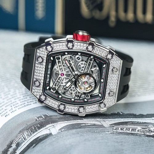 Diamond Mens Automatic Watch Mechanical Wristwatch Waterproof Sapphire Glass - Picture 4 of 12