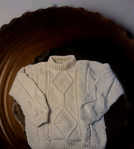 Otavalo White Chunky Hand Made Knit Sweater 100% Wool -No Size, Please READ - Picture 3 of 21