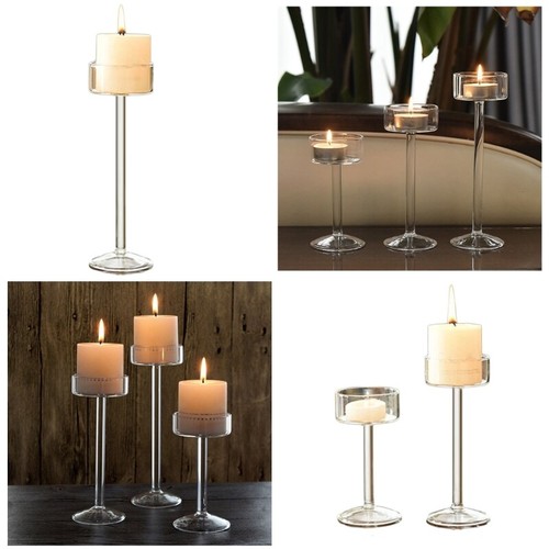 Glass Holder European Clear High Tealight Candlestick Wedding Table Decor - Picture 2 of 11