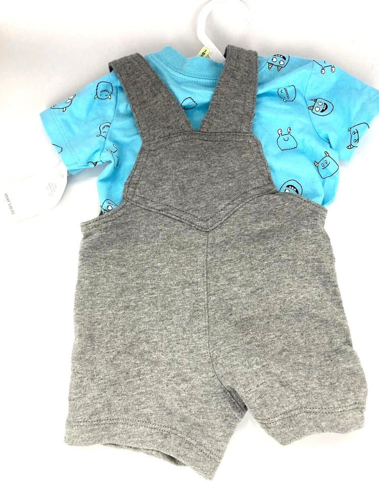 Carter's size 3M Blue & Gray 2-Piece Overall Monster Shorts Outfit NWT - Image 3 of 4