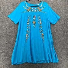 UMGEE Dress Womens M Blue Floral Embroidered Shift Cottagecore Boho Peasant