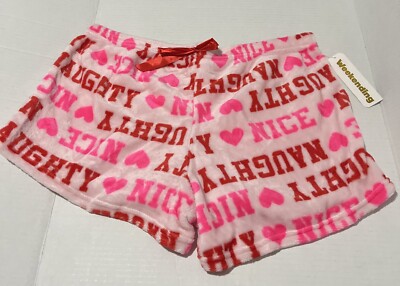 NWT Weekending Naughty Nice Pink Heart L Pajama Short PJ Comfy