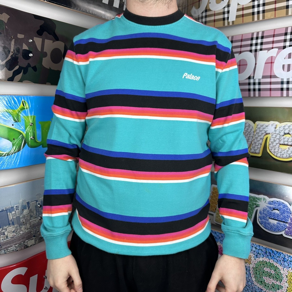 Palace Striper 320 Crew - Blue/Black/Pink - SS17 | eBay 