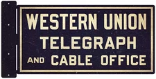 WESTERN UNION TELEGRAPH CABLE 20" HEAVY DUTY USA DOUBLE SIDED FLANGE METAL SIGN