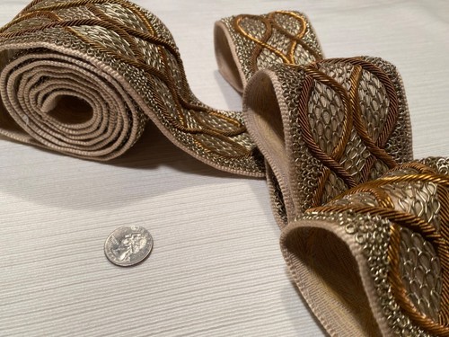 2.72YD SAMUEL & SONS Charmer Amber HAND Embroidered Metal Silk Trim $1200 Retail - Picture 4 of 23