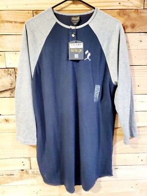 BASEBALLISM 3/4 Sleeve Flagman Henley Raglan Shirt Navy Gray XXL NWT